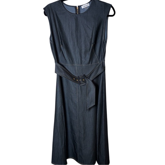Calvin Klein Elegant blue Jean Midi A line dress old money exposed back zipper - Picture 11 of 14